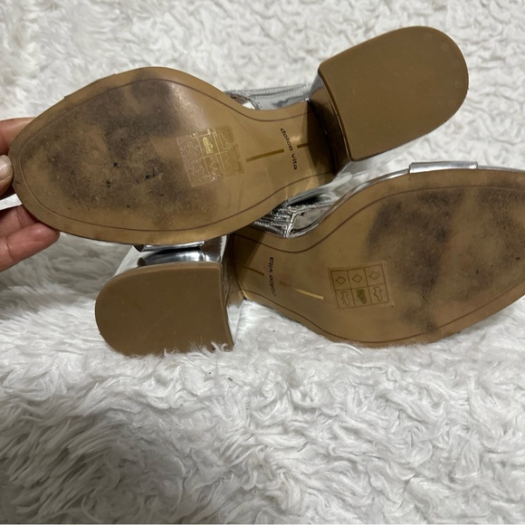 Dolce Vita Metallic Silver Sandals Sz 8.5M Strappy Heels Women’s Evening Mules - Picture 8 of 12